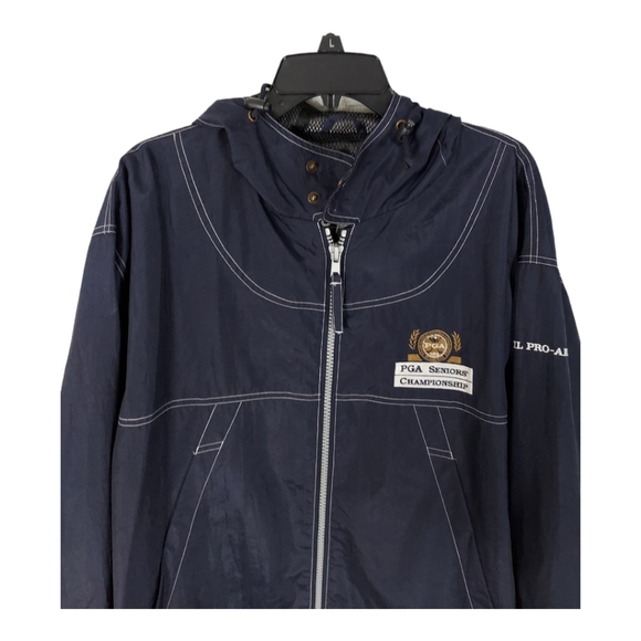 PGA Seniors Championship Advil PRO-AM Size L Go Pak Jacket Rain Wind Navy Blue - Picture 5 of 14